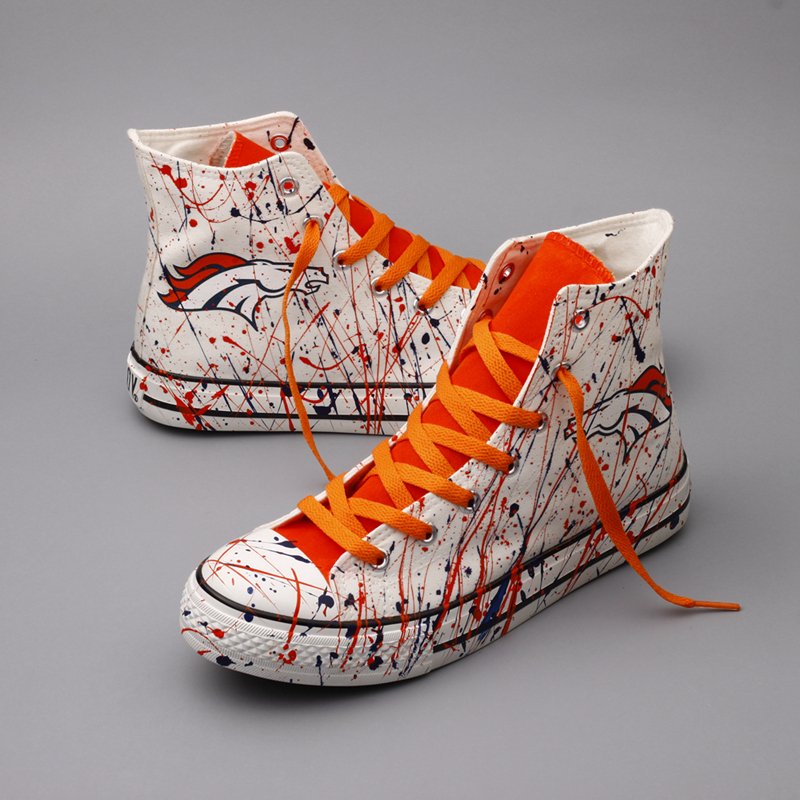 Women's And Youth NFL Denver Broncos Repeat Print High Top Canvas Sneakers 007